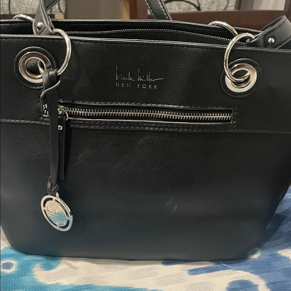 Nicole Miller Black Tote with Silver Accents